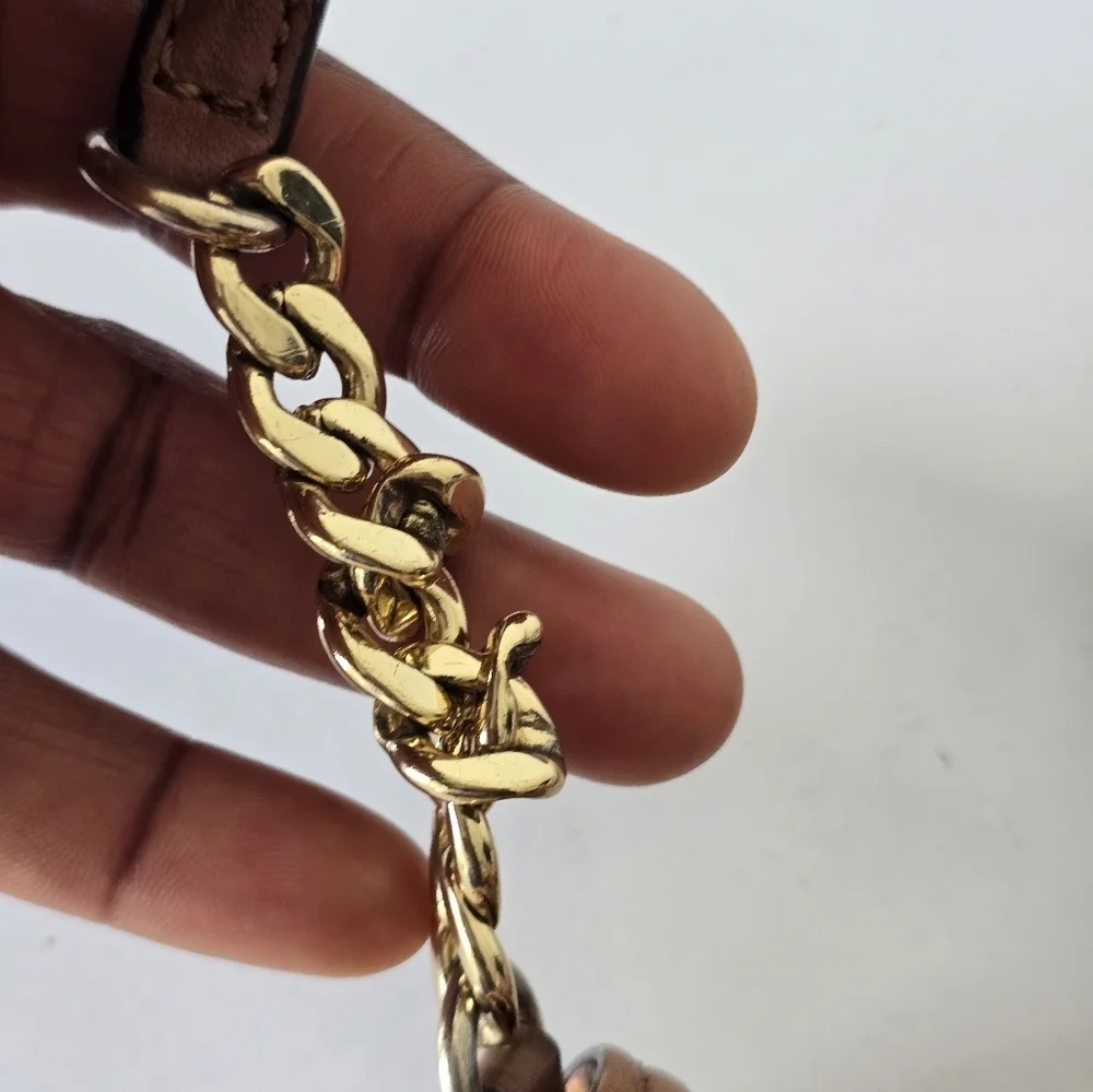 Michael Kors Women Fulton Brown Leather Crossbody Bag Gold Chain Strap Dustbag - Picture 10 of 16